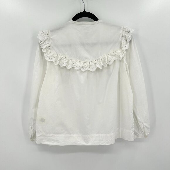 REBECCA TAYLOR La Vie White Ruffle Lace Cottagecore Wide Sleeve Blouse Large - Picture 2 of 8
